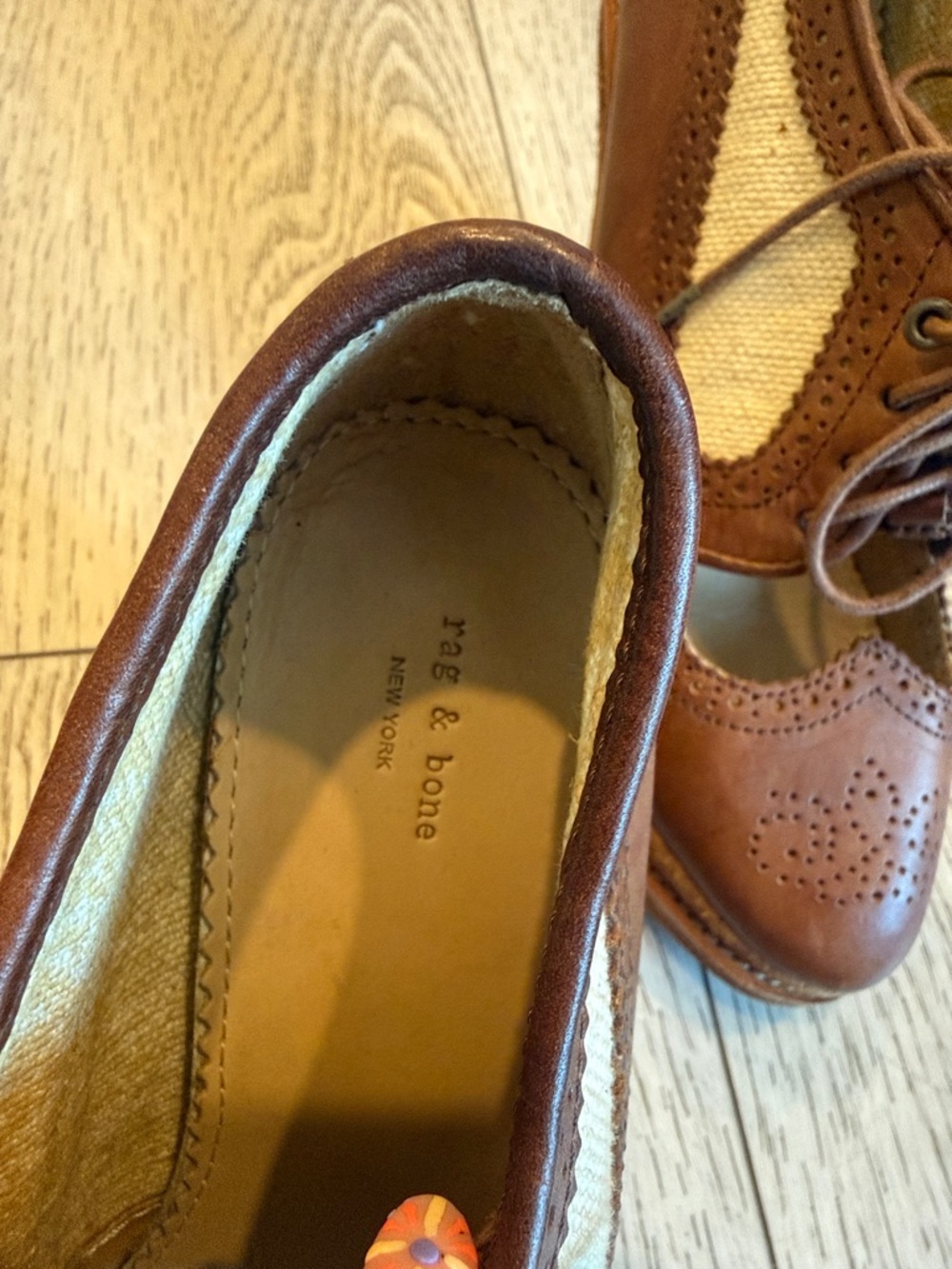 rag & bone Brown Lace-Up Wedge Brogues with Cream Insets - Picture 2 of 9